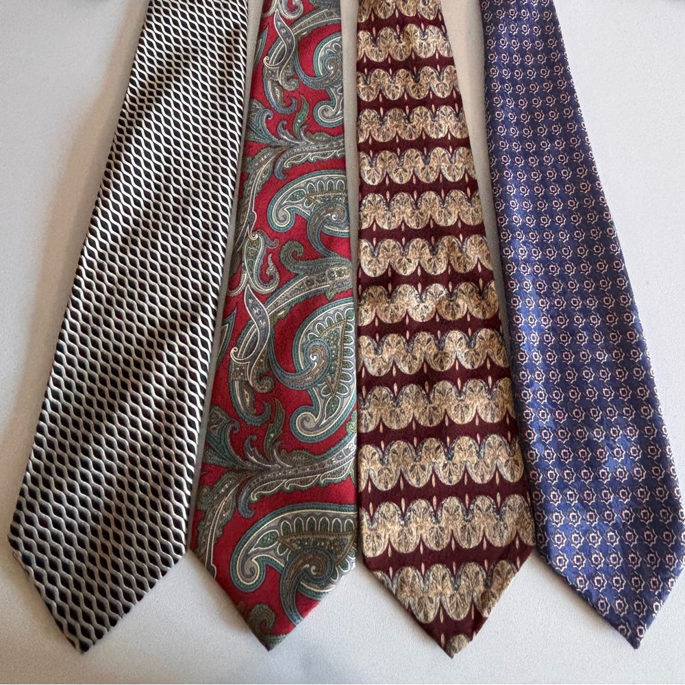 4- uniquely different silk ties. All top manufacturers. From formal to casual.